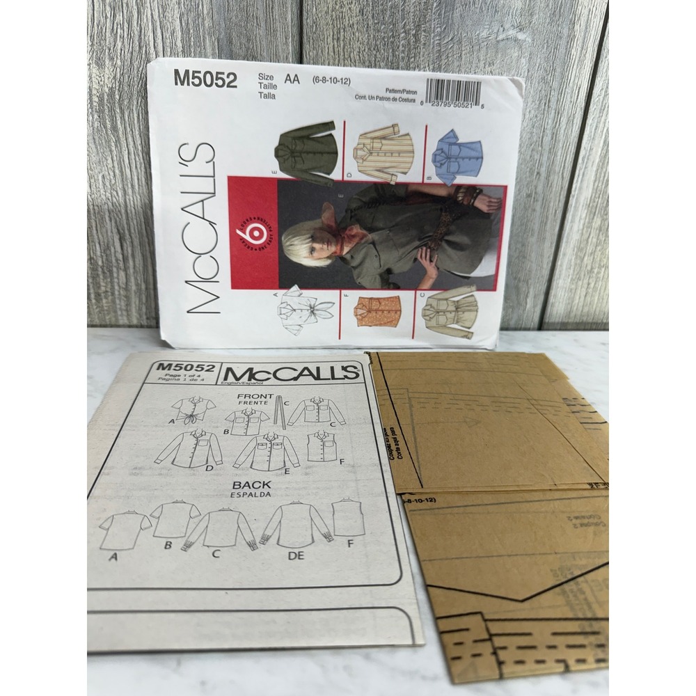 McCall's M5052 Sewing Pattern Womens Shirts Blouses Size 6-12 Tie Front Utility - Picture 4 of 4